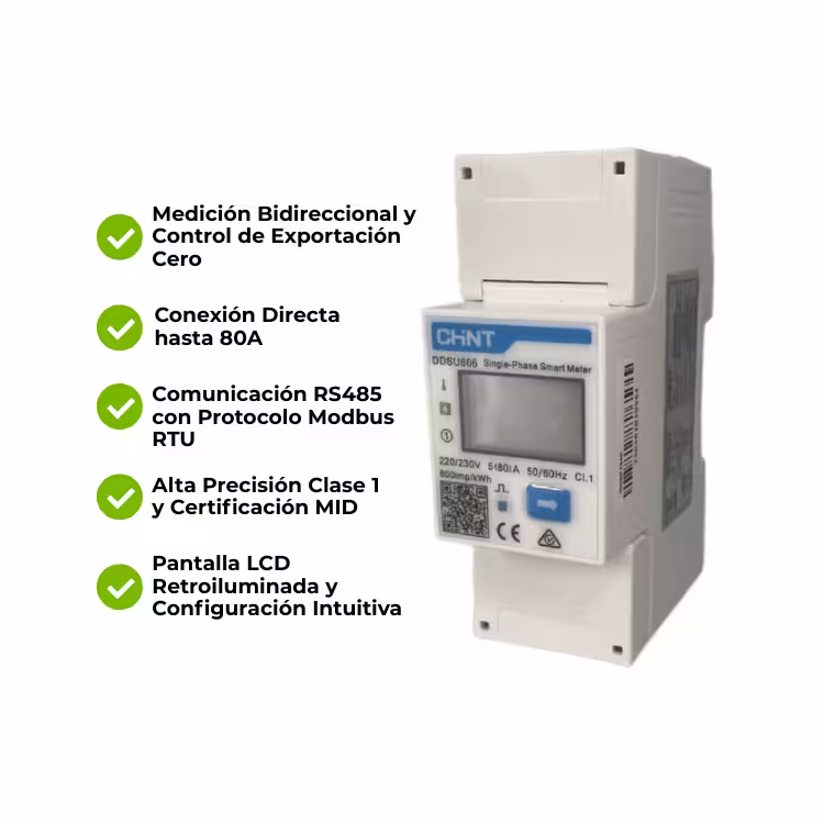 Smart Meter Chint DDSU-666 0.25A~5A 80Amax 1P 230V Medición Directa hasta 10kW - Vista principal